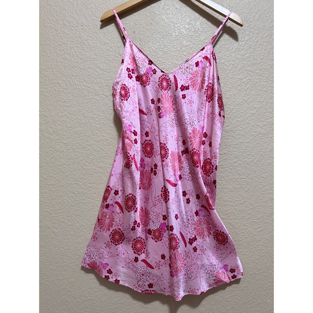 y2K August Moon XL Silk Floral Chemise Pink Slip Dress Lingerie Betsey Kawaii